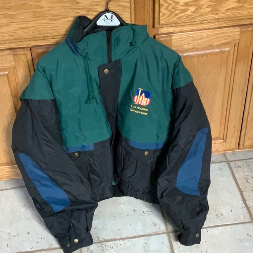 Green and Black Jacket with Blue Accents. Union Pacific Los Angeles